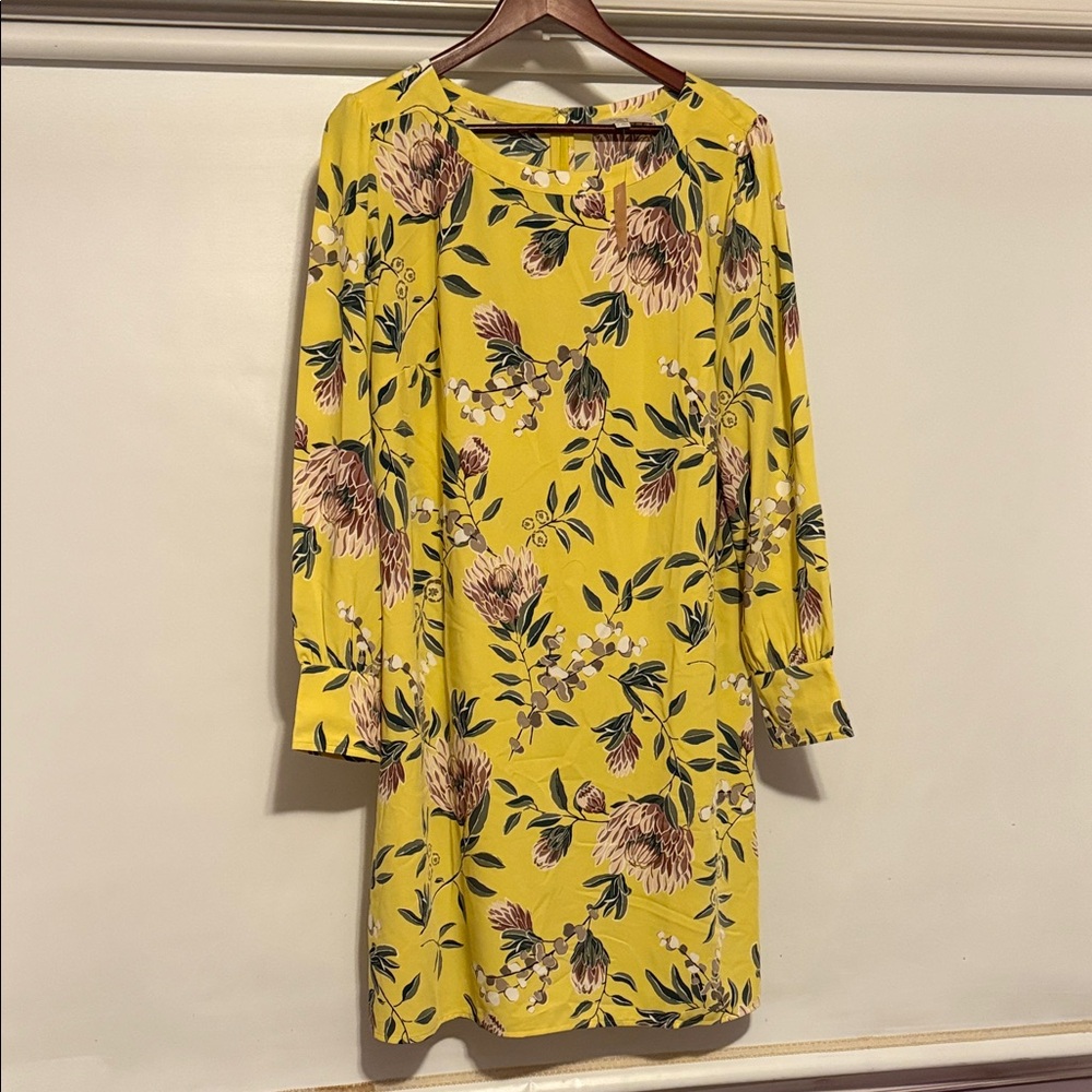 LOFT Yellow Floral Long Sleeve Dress